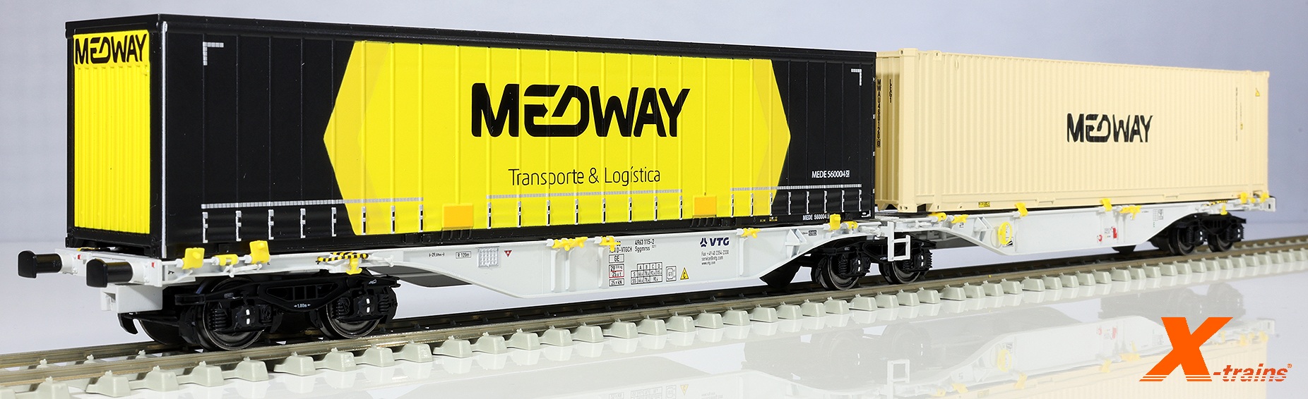 Vagão Sggmrss 90' VTG 38 80 496 3 115-2 com 1x45’ MEDWAY MWAU4601200 + Caixa móvel MEDWAY 45’ MEDE5600049 (em colaboração com Sudexpress scale models)